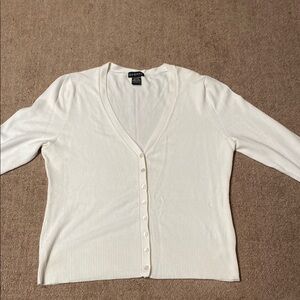 Chic George White V-Neck 3/4 Sleeve Rayon Cardigan Spring Academia